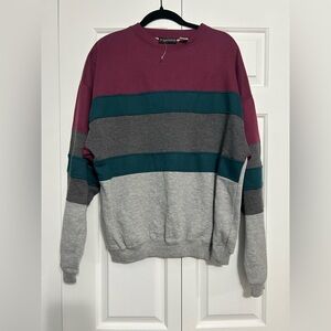 Vintage 90s Burgundy Green and Grey Colorblock Men's Sweatshirt Size Large